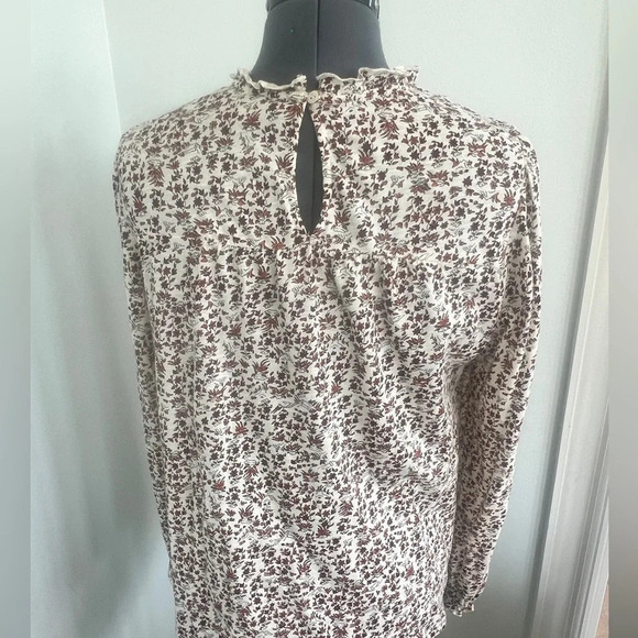 Lucky Brand Sz M Modest High Neck Smocked Frint Fall leaves long sleeve blouse - Picture 8 of 15